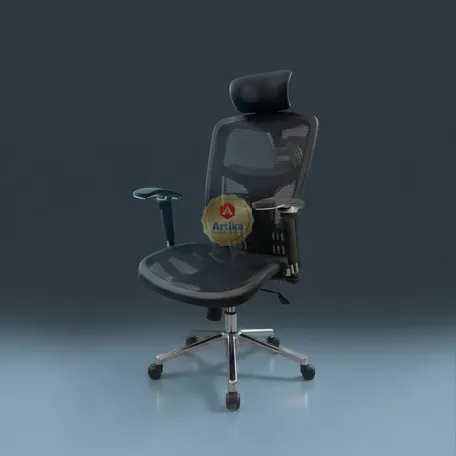 كرسي مكتب شبكي أسود بقاعدة كروم