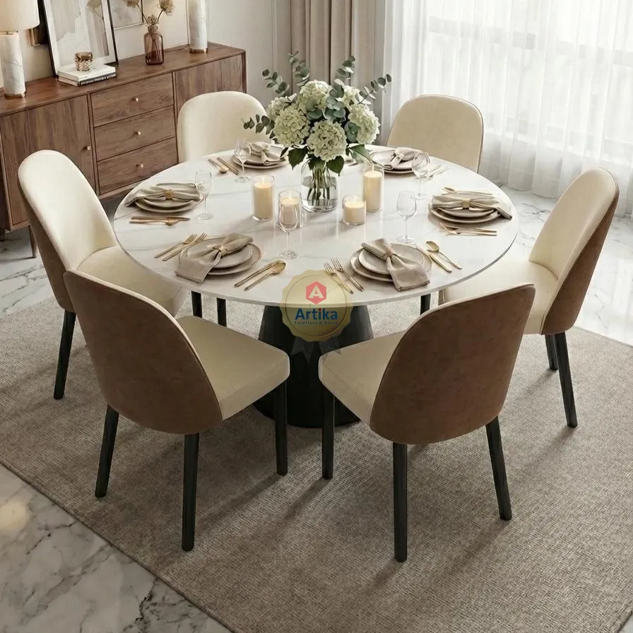 طاولة طعام دائرية رخامية عصرية