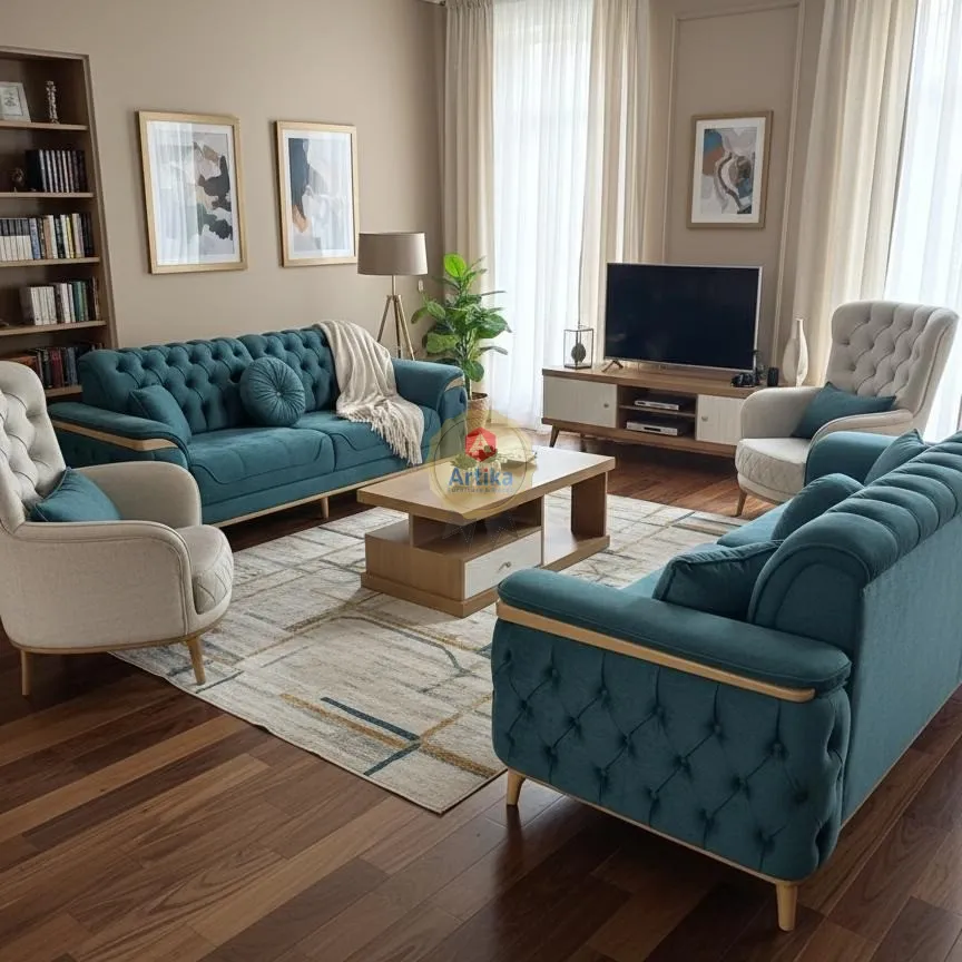 طقم كنب بنمط الكابيتونيه المودرن